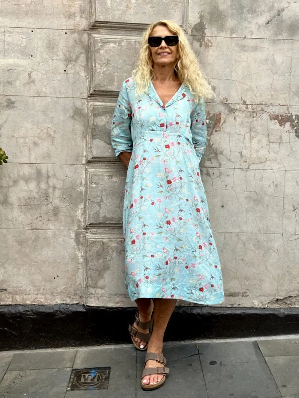 Jiva 50's Dress - Blue Robin Print - Ramie