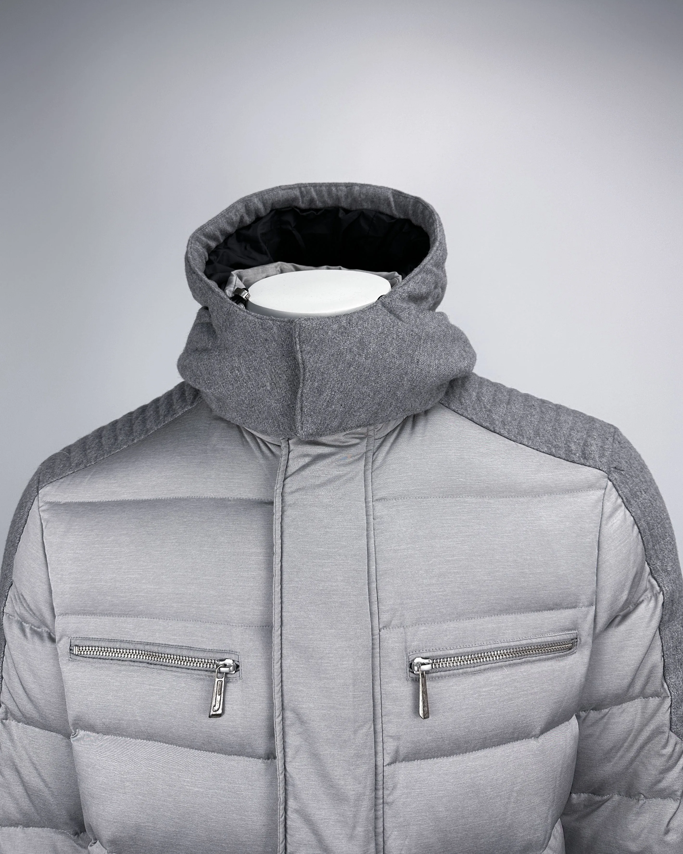 Just Cavalli Removable Hoodie Grey Puffer Jacket 2000's