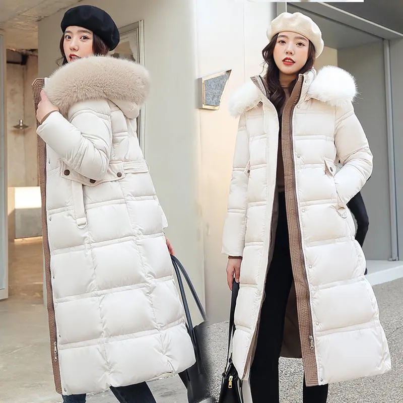 Knee-Length Thickened Fur Collar Puffer Jacket