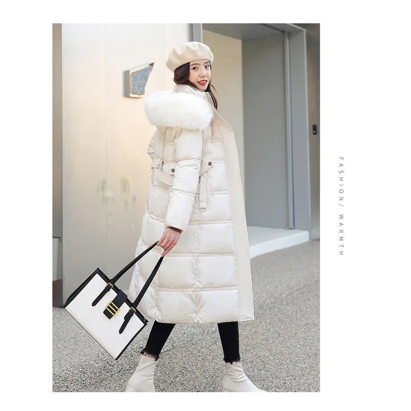 Knee-Length Thickened Fur Collar Puffer Jacket