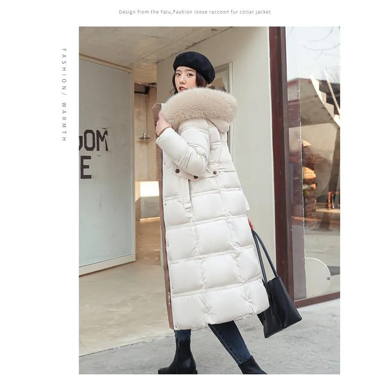 Knee-Length Thickened Fur Collar Puffer Jacket