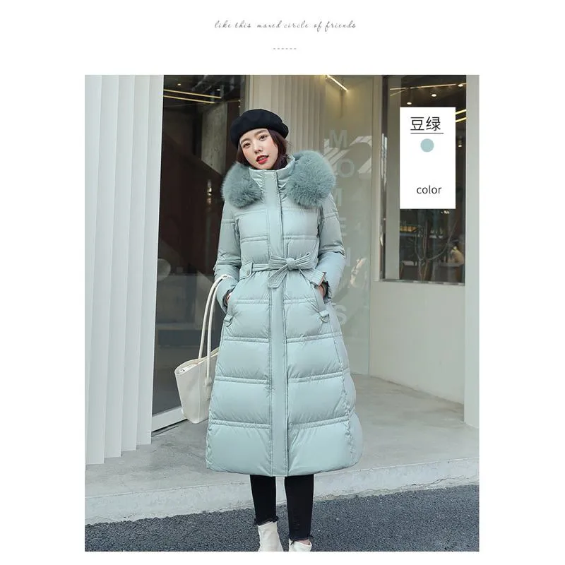 Knee-Length Thickened Fur Collar Puffer Jacket