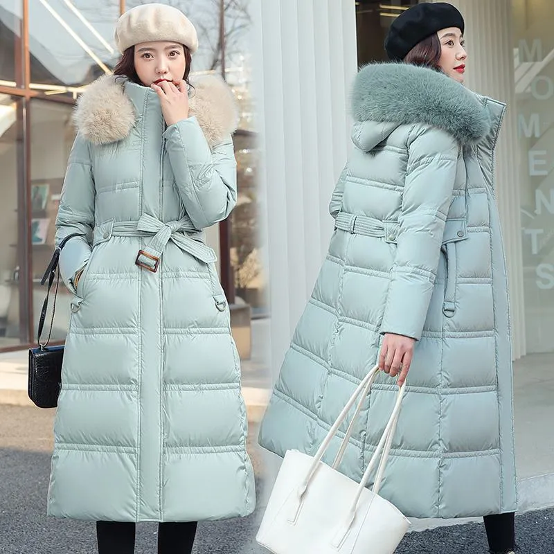 Knee-Length Thickened Fur Collar Puffer Jacket