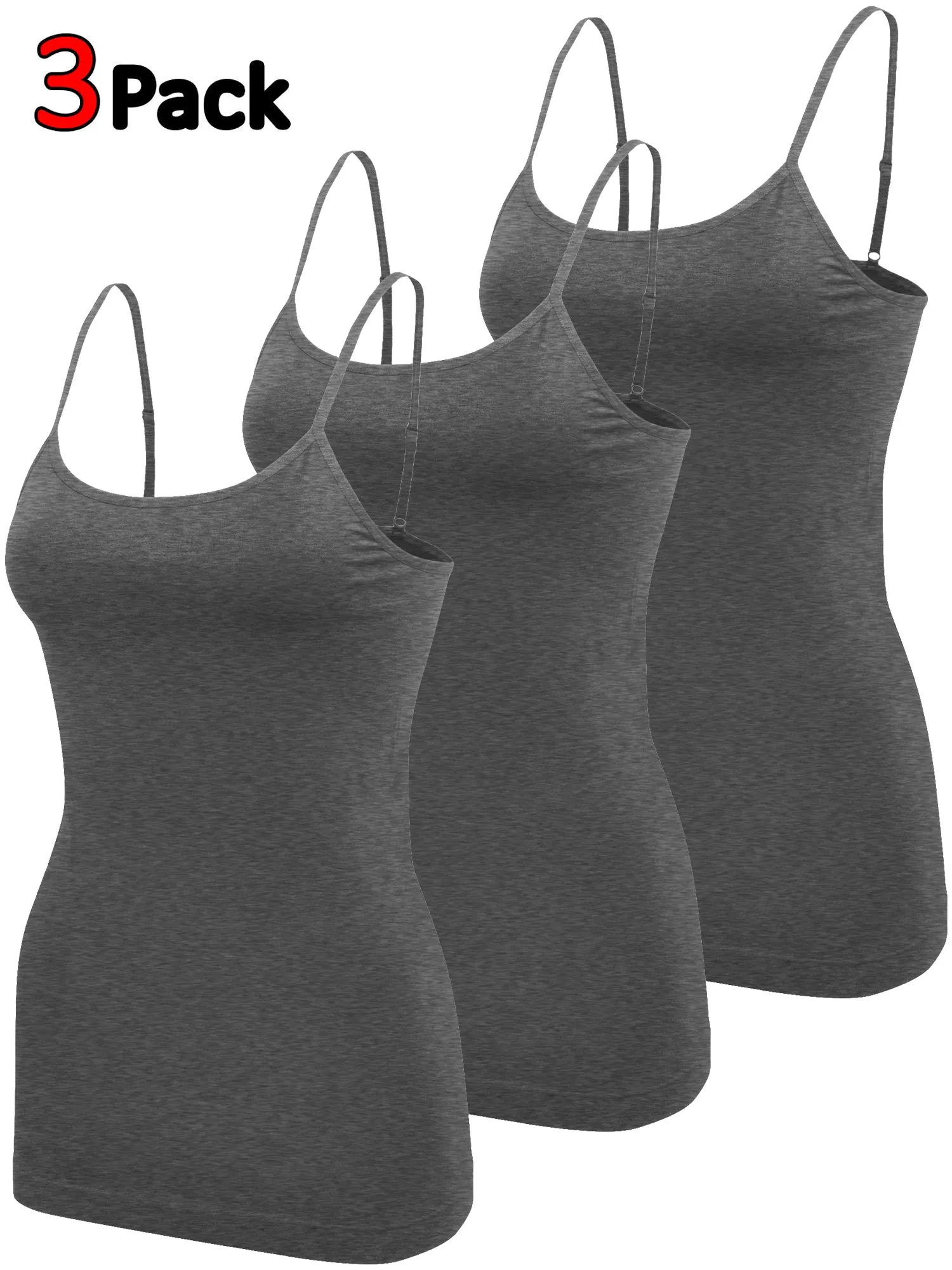 KOGMO Womens Seamless Stretchy Adjustable Strap Cami Tank Top 1-Pack or 3-Pack