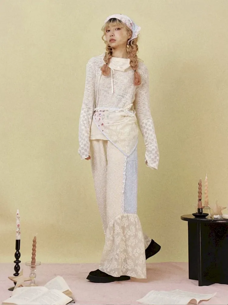 Lace Splicing Wide Leg Flared Pants【s0000007725】