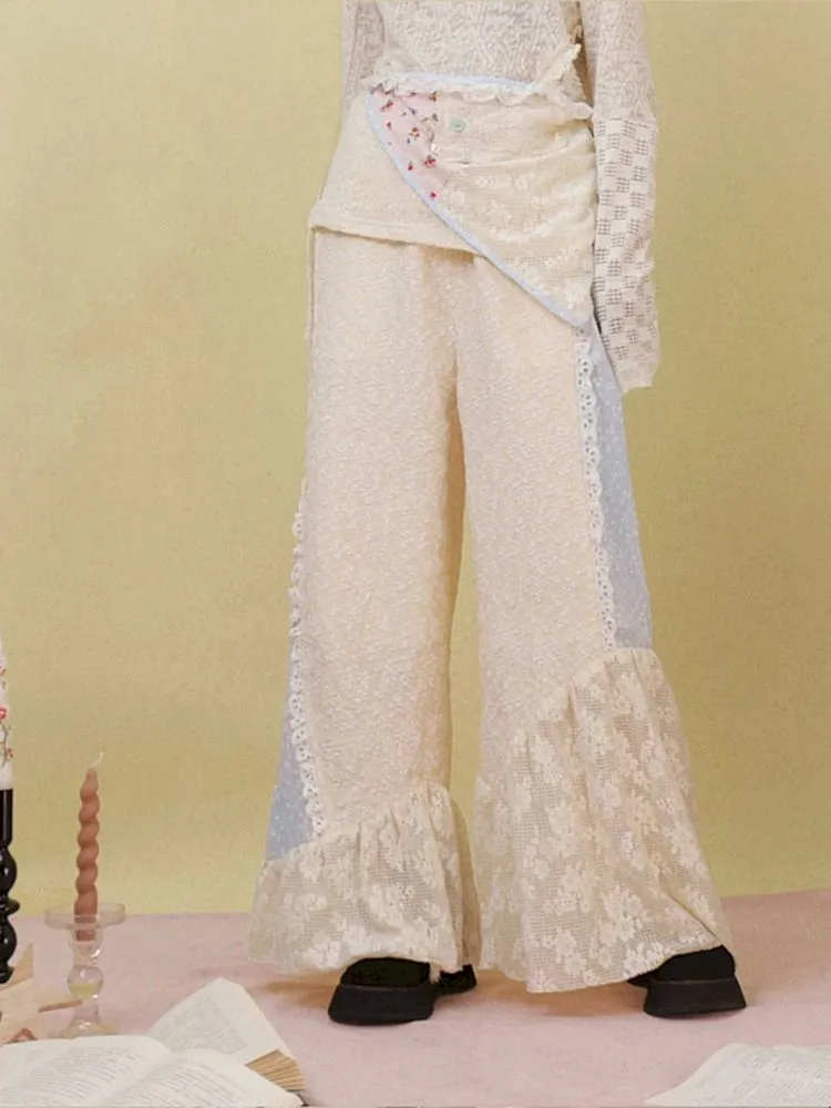 Lace Splicing Wide Leg Flared Pants【s0000007725】