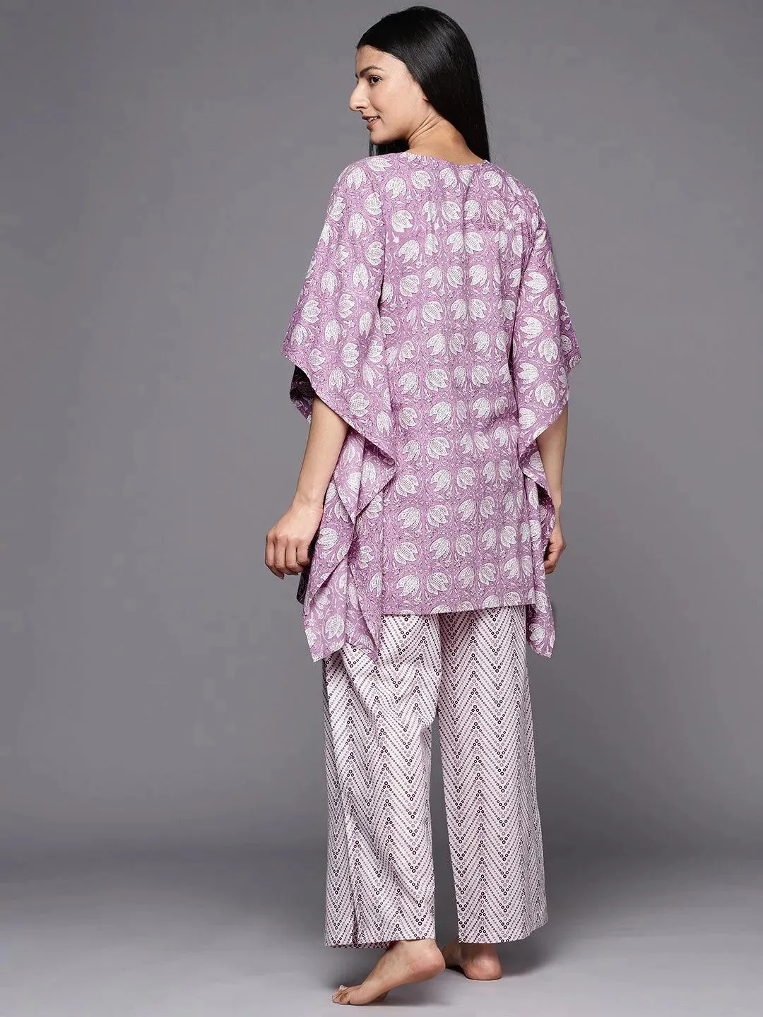 Lavender Printed Cotton Night Suit