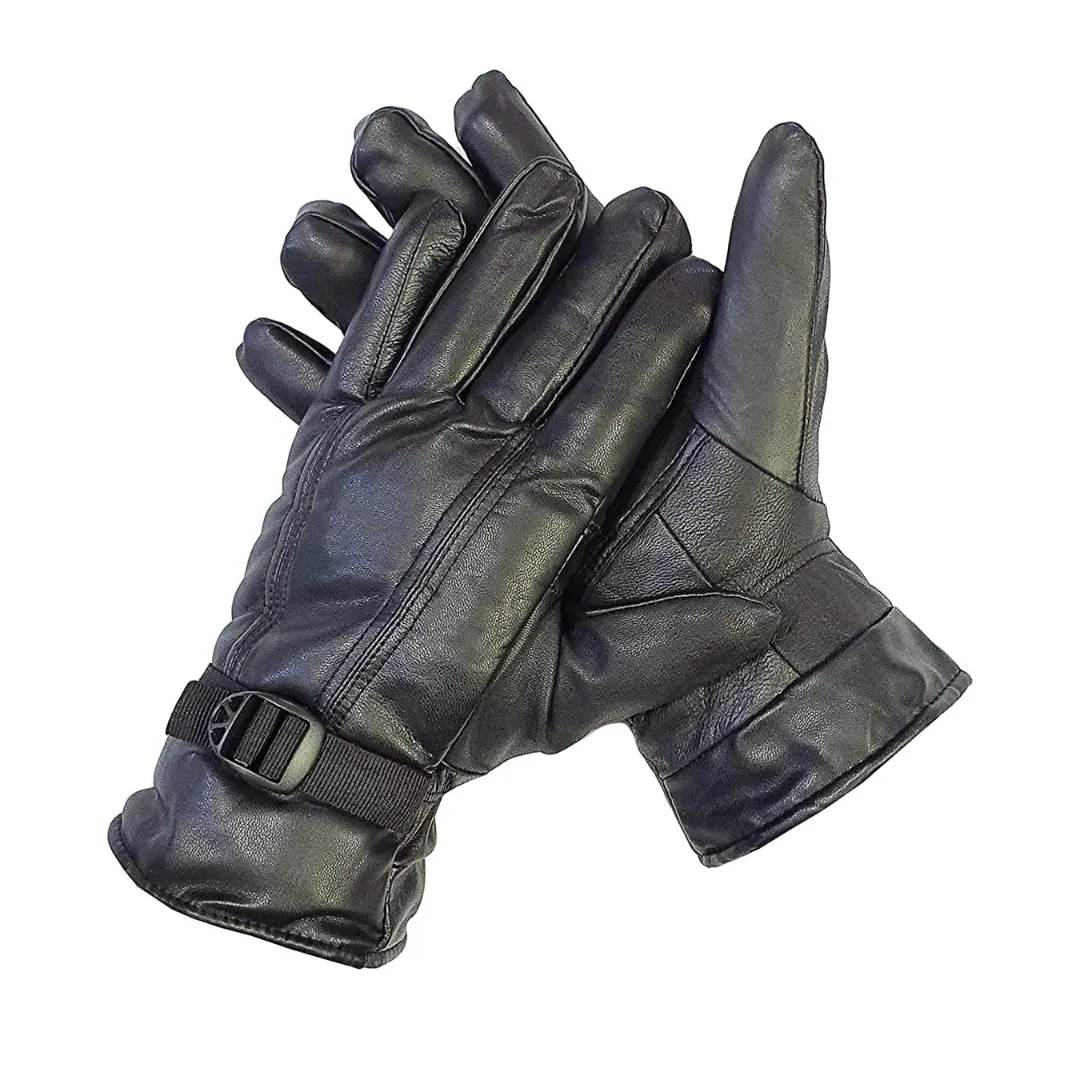 Leather Gloves, Biker's Riding Gloves (Black, Design May Vary)