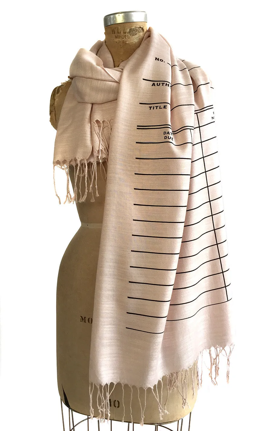 Library Date Due Card Scarf. Linen-weave pashmina