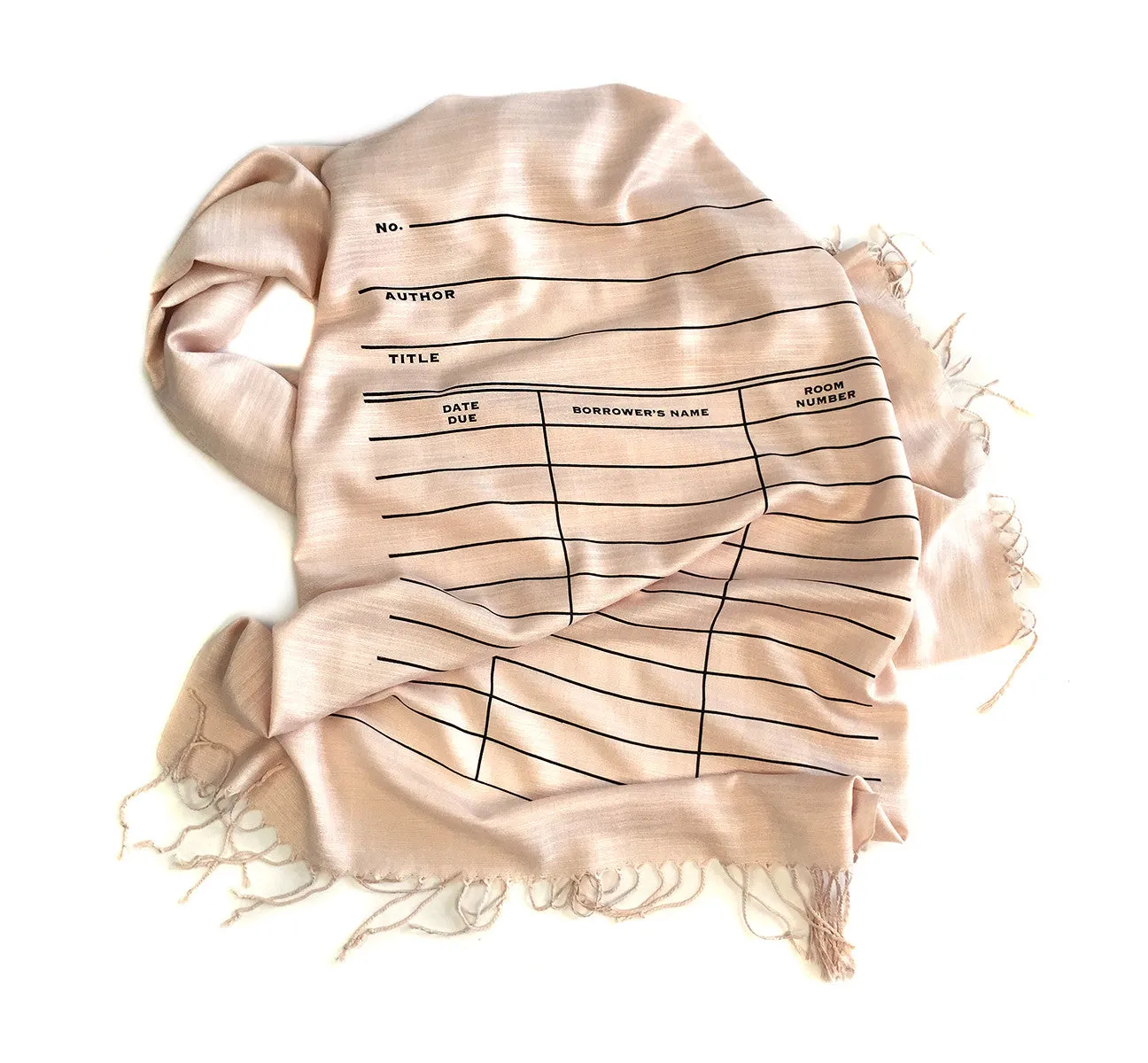 Library Date Due Card Scarf. Linen-weave pashmina