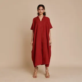 Linen Kaftan Dress for Women | Red | Full Sleeves