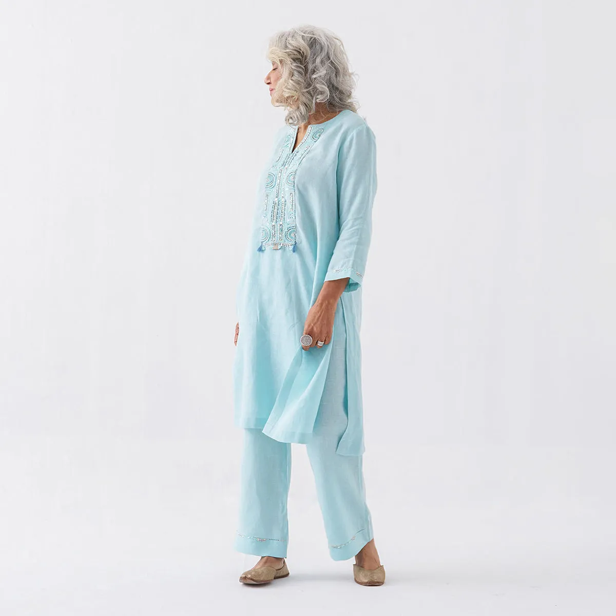 Linen Kurta Set for Women | Aqua Blue