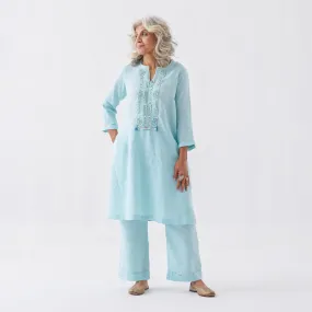 Linen Kurta Set for Women | Aqua Blue