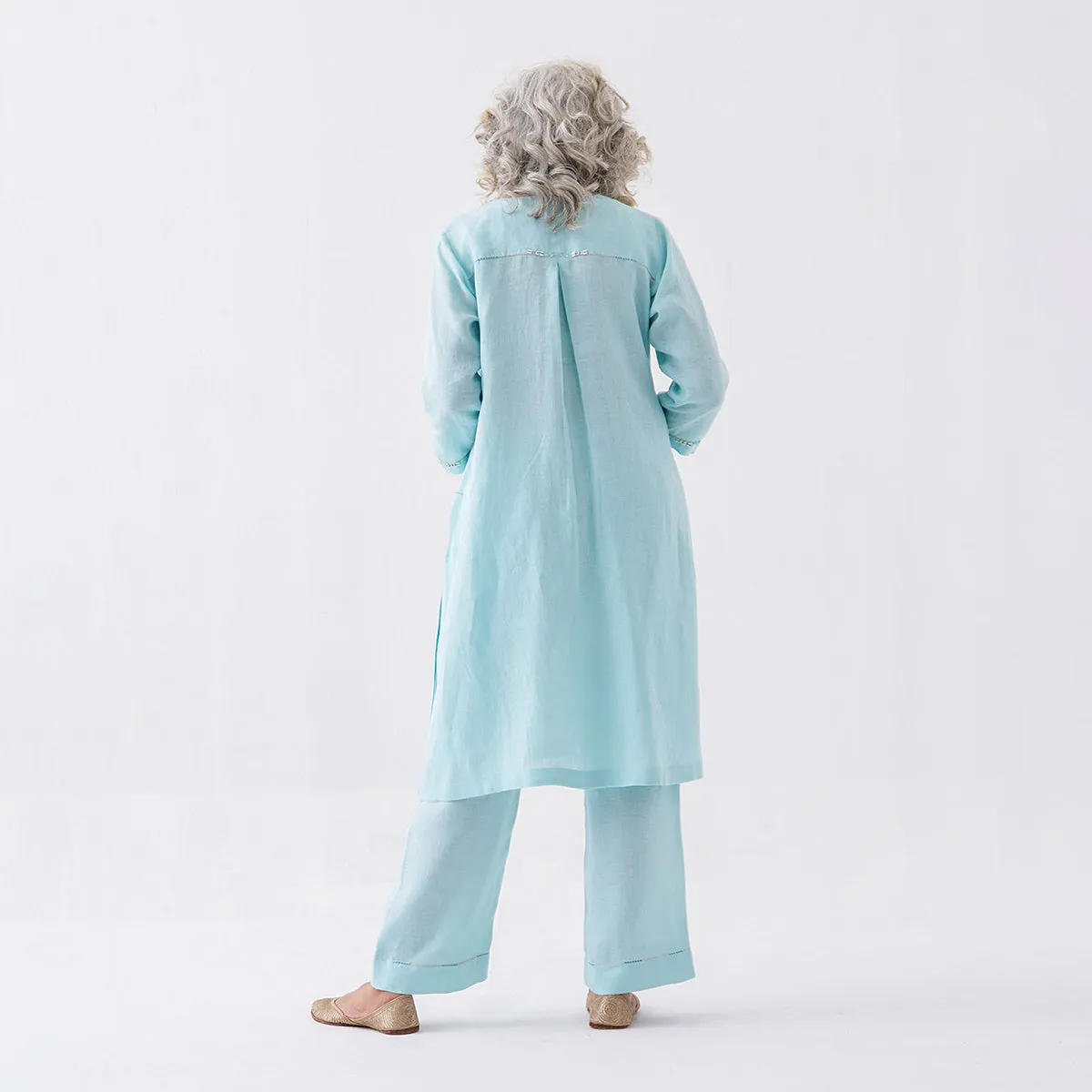 Linen Kurta Set for Women | Aqua Blue