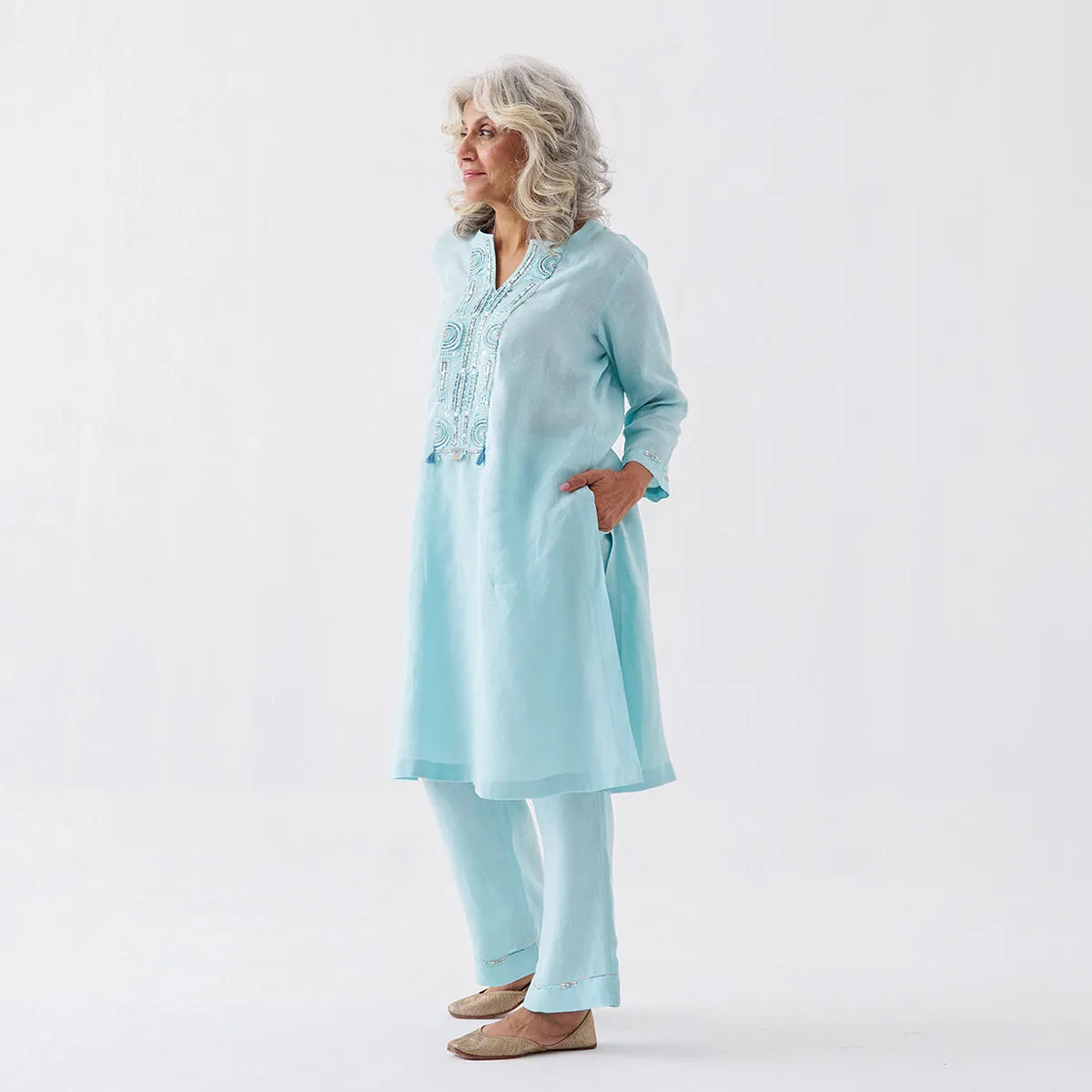 Linen Kurta Set for Women | Aqua Blue