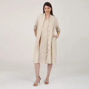 Linen Long Shirt & Dress for Women | Beige | Set of 2