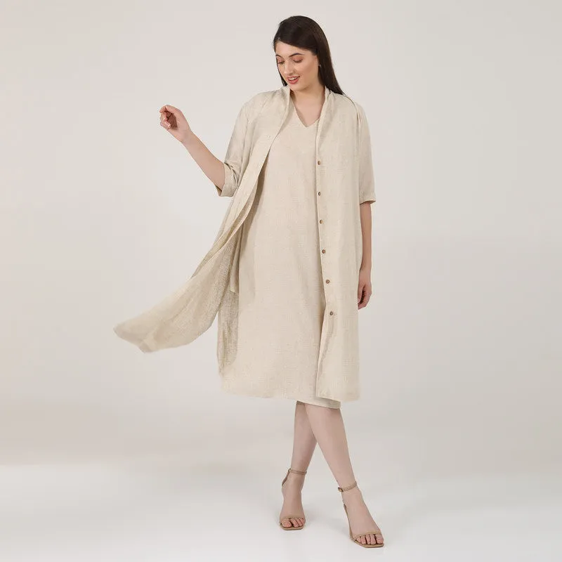 Linen Long Shirt & Dress for Women | Beige | Set of 2