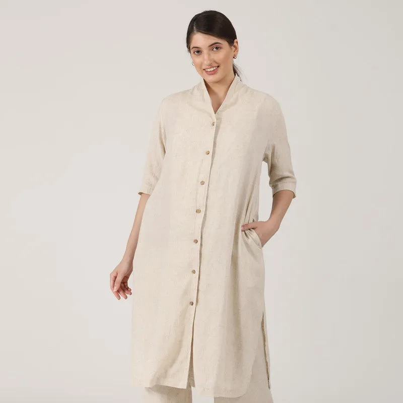 Linen Shirt Tunic for Women | Beige