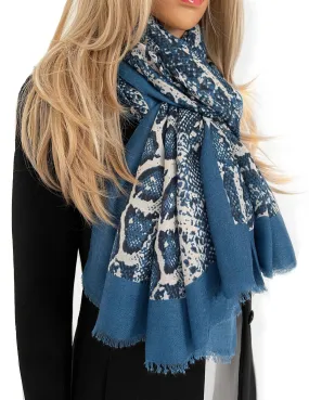 LONG BLUE SNAKESKIN PRINT LIGHTWEIGHT SCARF