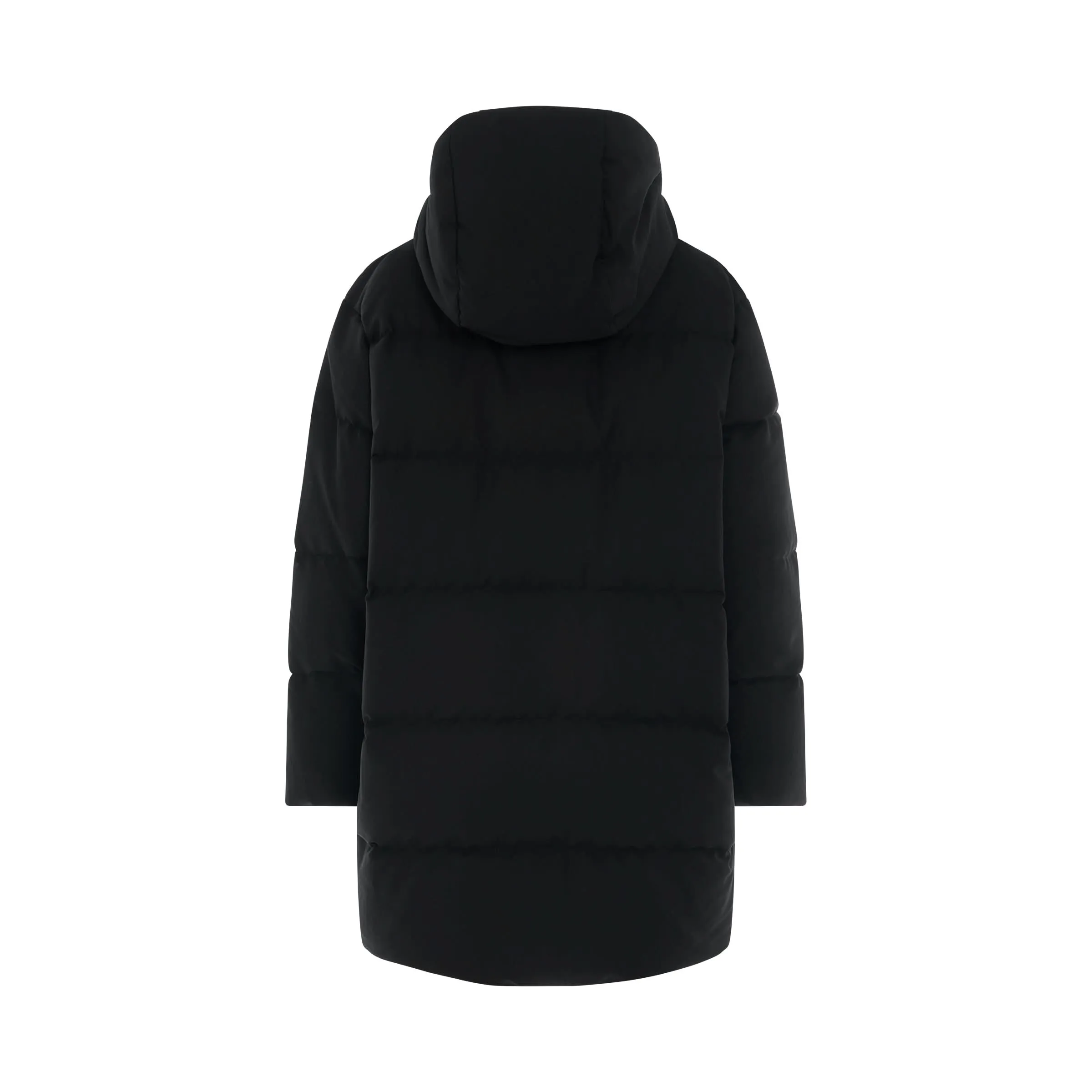 Long Hooded Puffer Jacket in Black