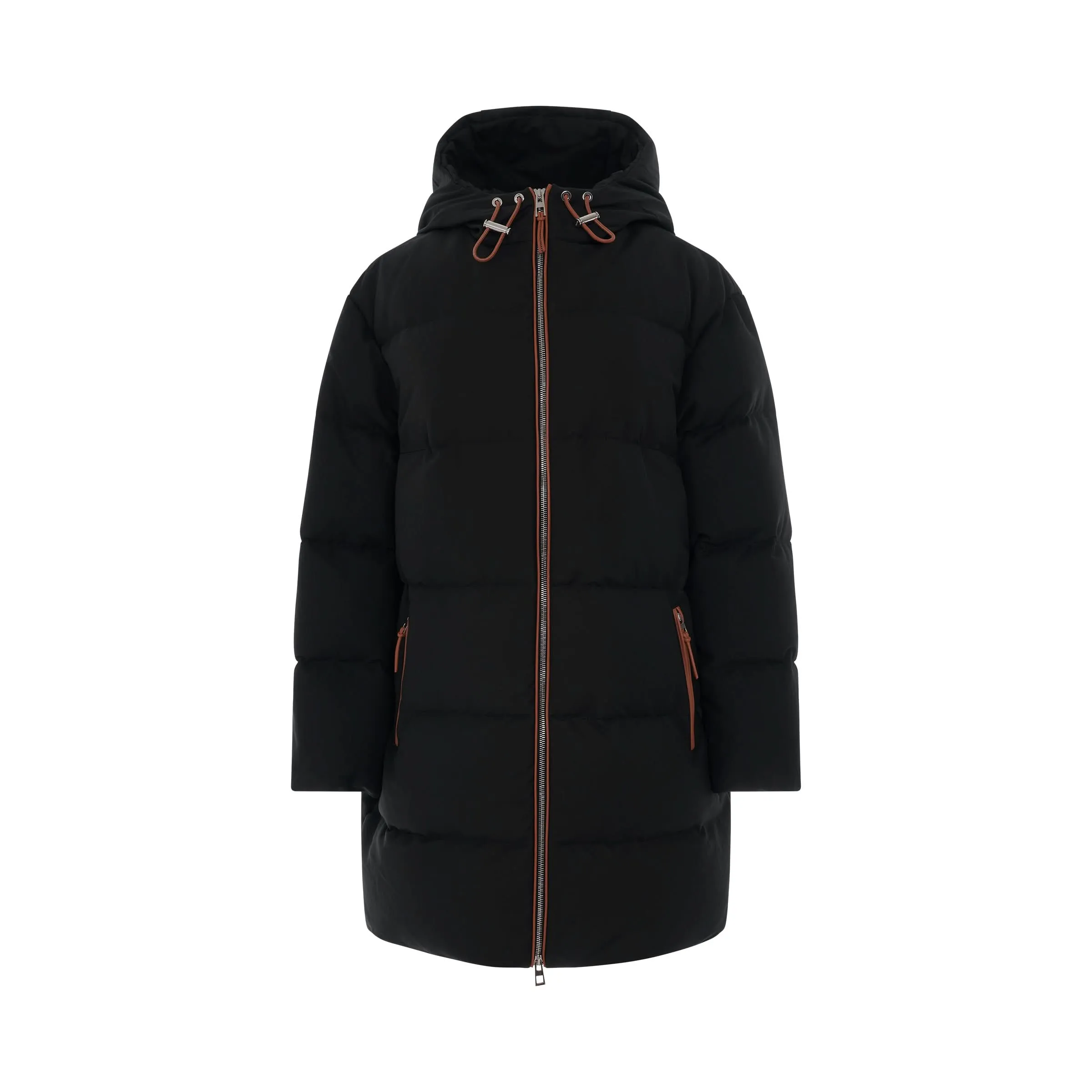 Long Hooded Puffer Jacket in Black