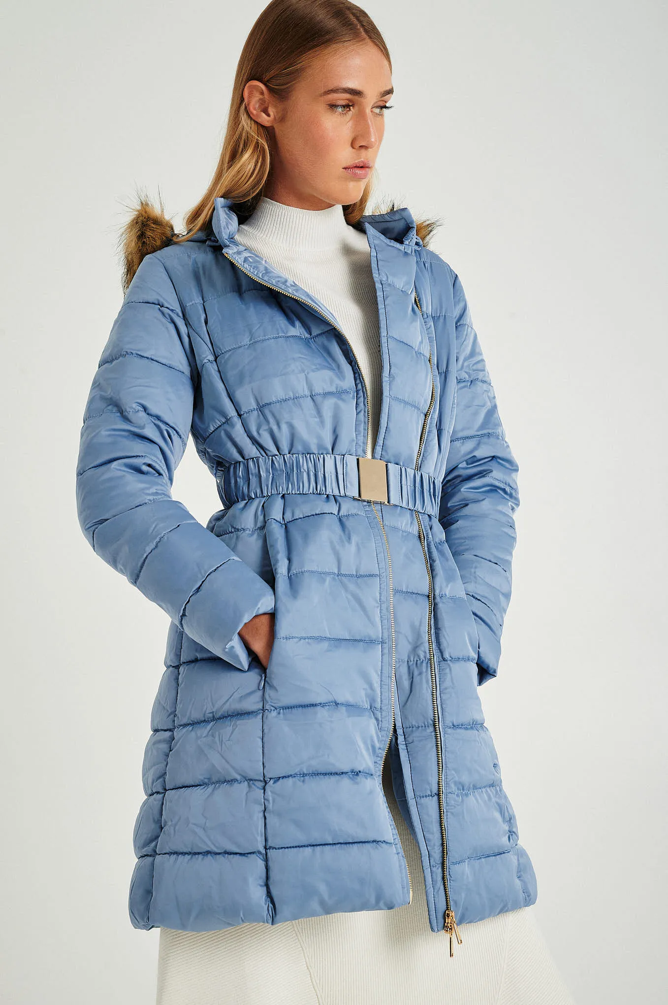 Long side opening puffer jacket