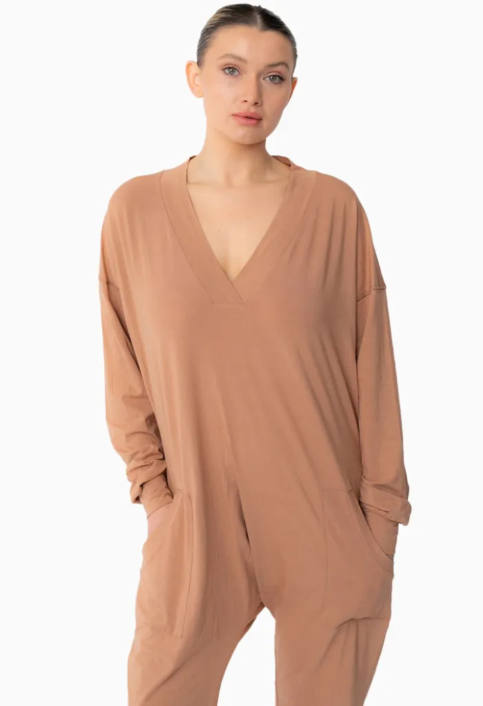 LONG SLEEVE BAMBOO ROMPER - HONEY