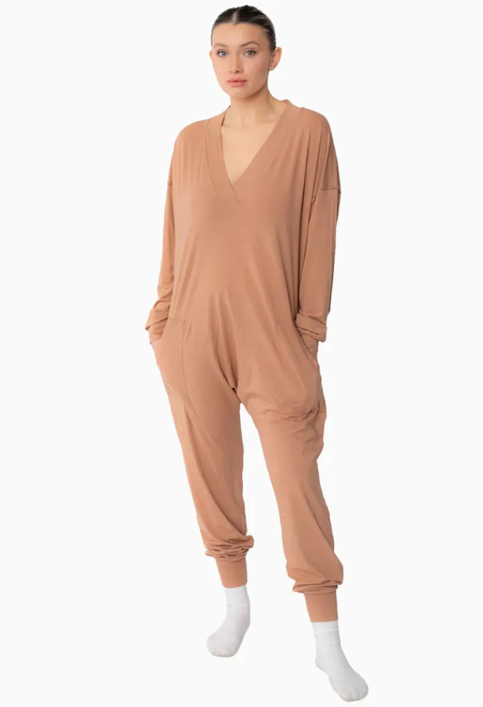 LONG SLEEVE BAMBOO ROMPER - HONEY