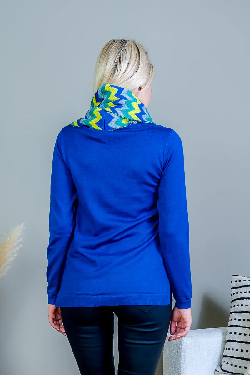 Long Sleeve Sweater with Button Adorned Side Vents and Multi Color Infinity Scarf (FS194020)