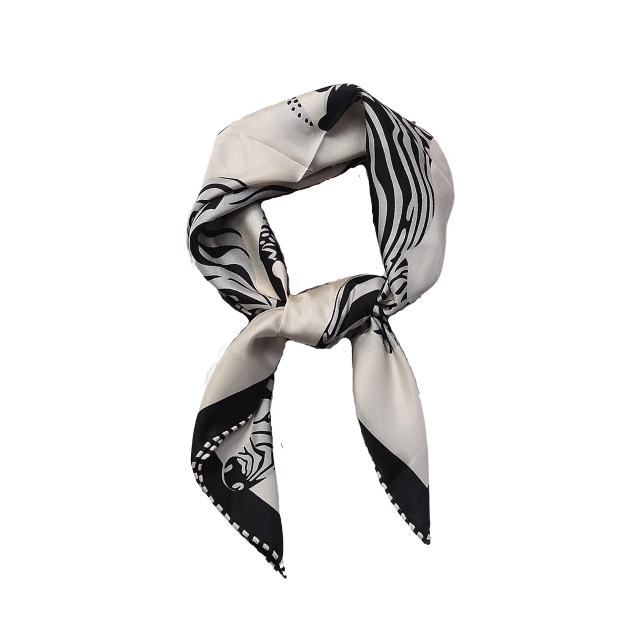 Luxe Zebra Print Pure Mulberry Silk Scarf Bandana