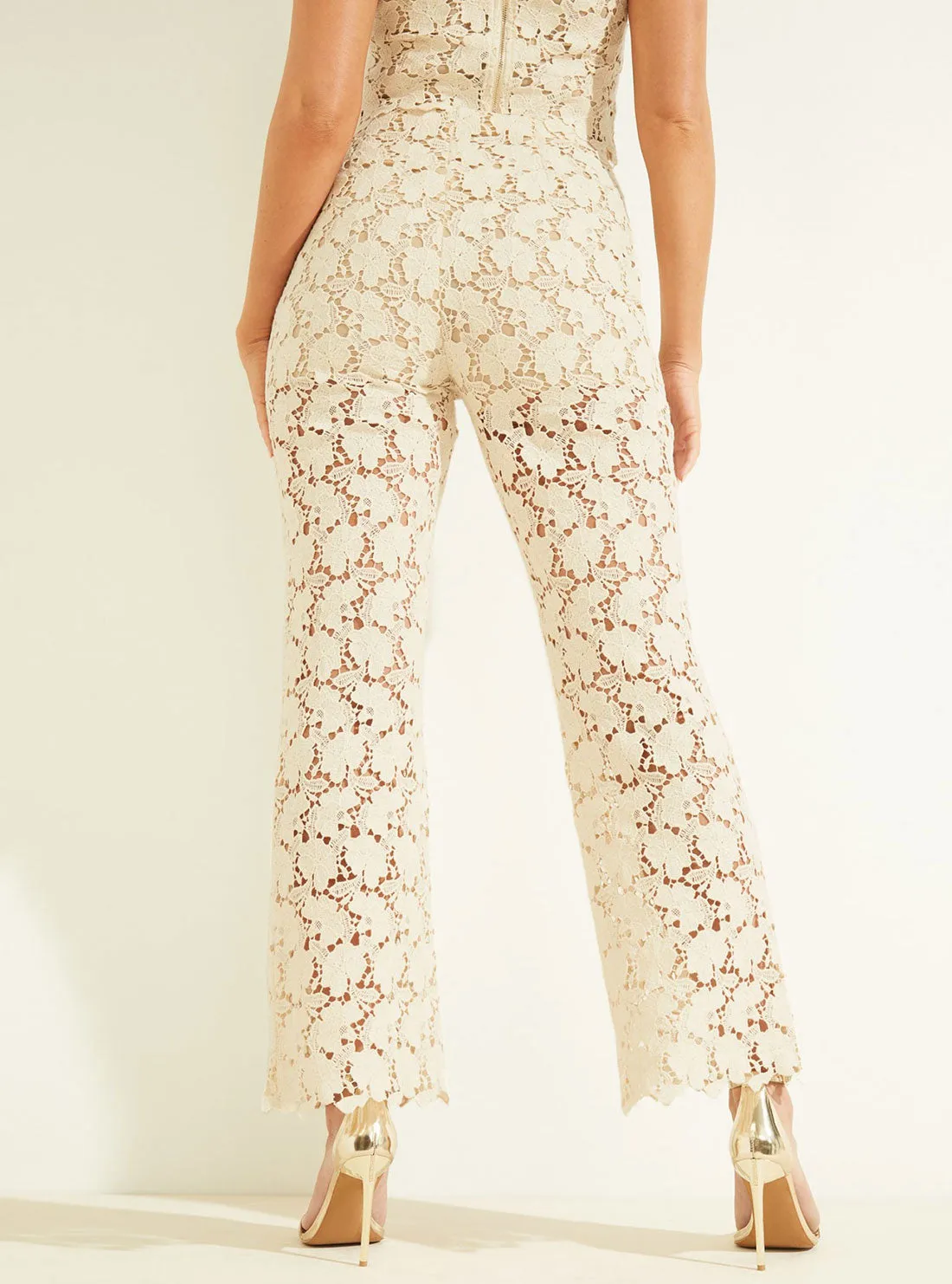 Marciano Cream Luca Lace High-Rise Pants