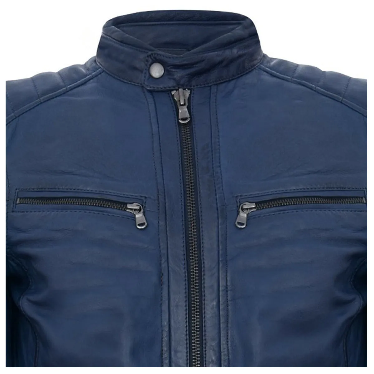 Men Soft Blue Leather Motorcycle Jacket