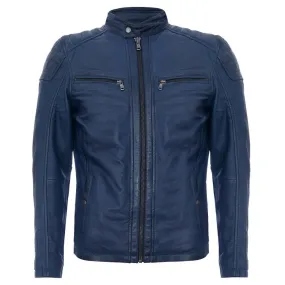 Men Soft Blue Leather Motorcycle Jacket