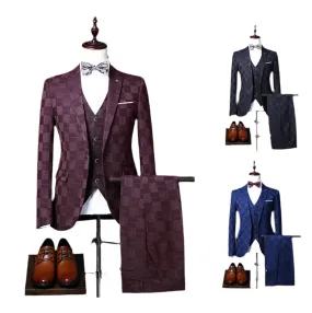 Men's 3 Piece Suit Jacket Vest Pants Formal Fashion Groom Wedding Party Dress Tuxedo Suits