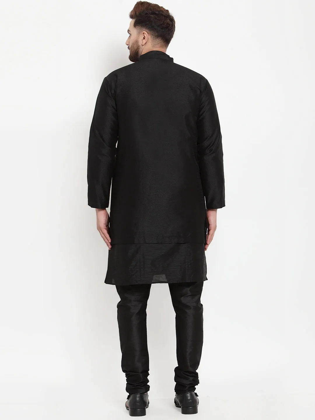 Men's Black Kurta With Pyjama & Self Design Jacket - Benstoke