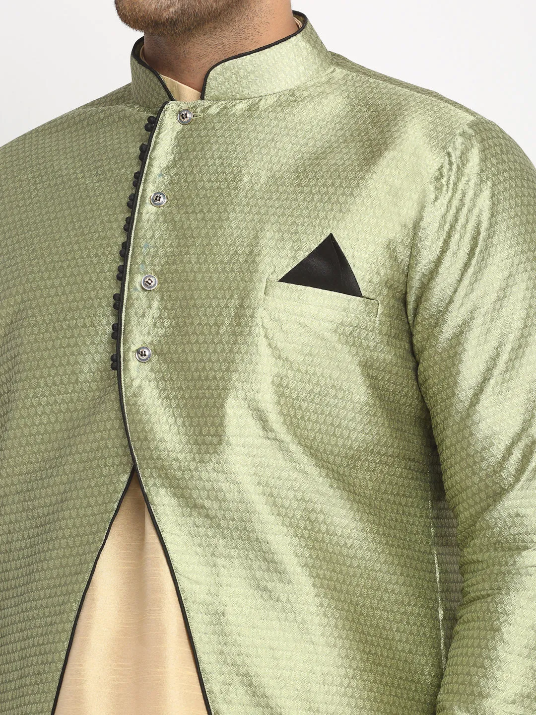 Men's Gold Kurta With Pyjama & Beige Self Design Jacket - Benstoke