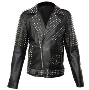 Men's Spike Studded Punk Leather Jacket