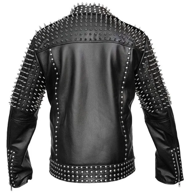 Men's Spike Studded Punk Leather Jacket