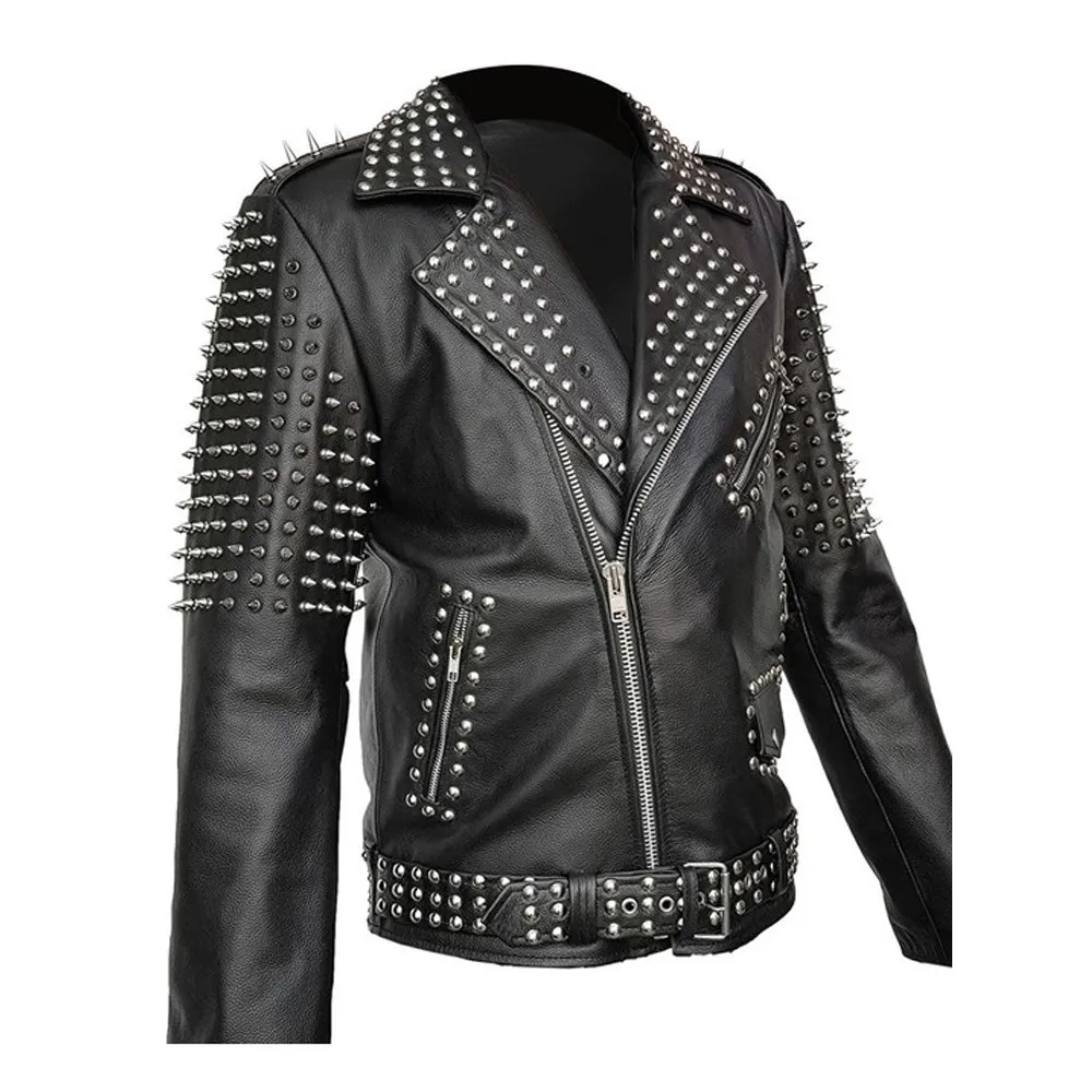 Men's Spike Studded Punk Leather Jacket