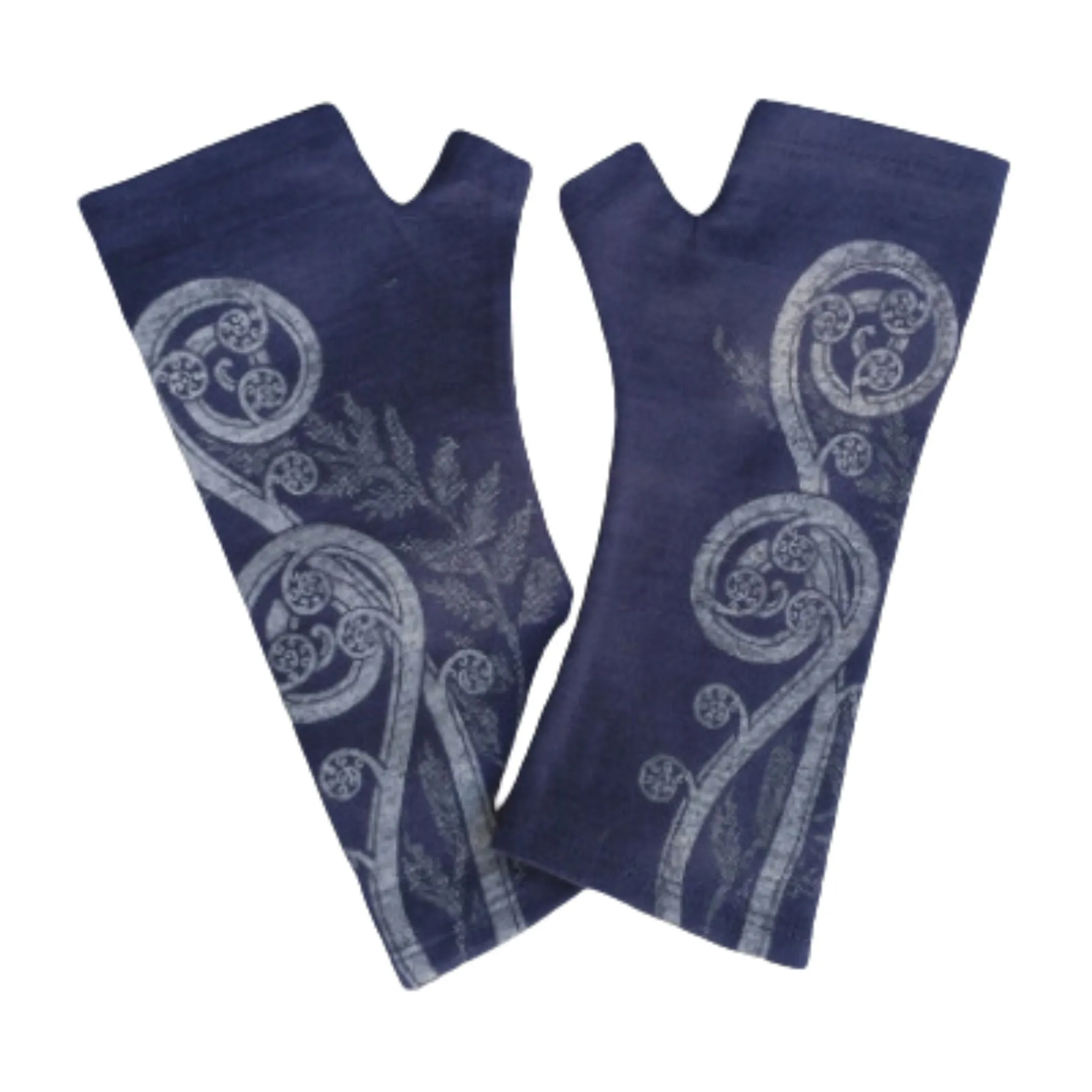 Merino Wool Gloves - Blue Fern Spiral