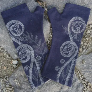 Merino Wool Gloves - Blue Fern Spiral