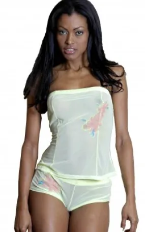 Mesh Lime Strapless Tube Camisole and Boy Short Set