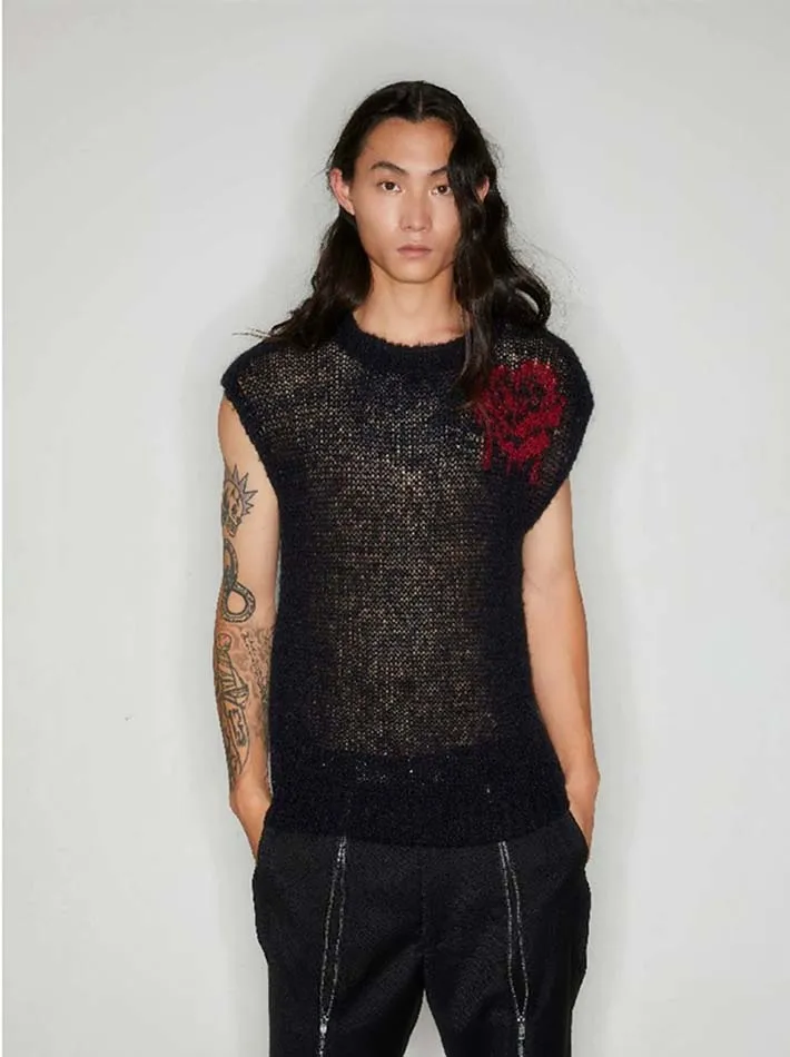 Mesh tights Sleeveless sweater