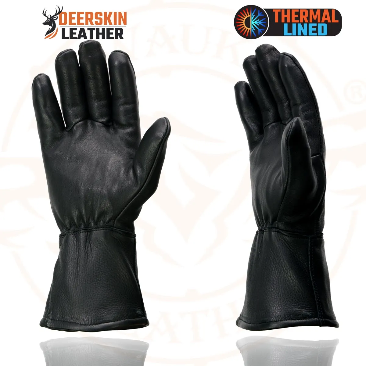 Milwaukee Leather Men's Gauntlet Motorcycle Hand Gloves- Black Deerskin Long Cuff Thermal Lined Leather Palm - G317