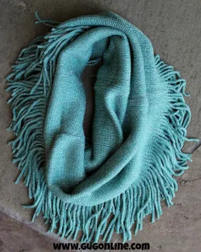 Mint and Metallic Silver Fringe Infinity Scarf