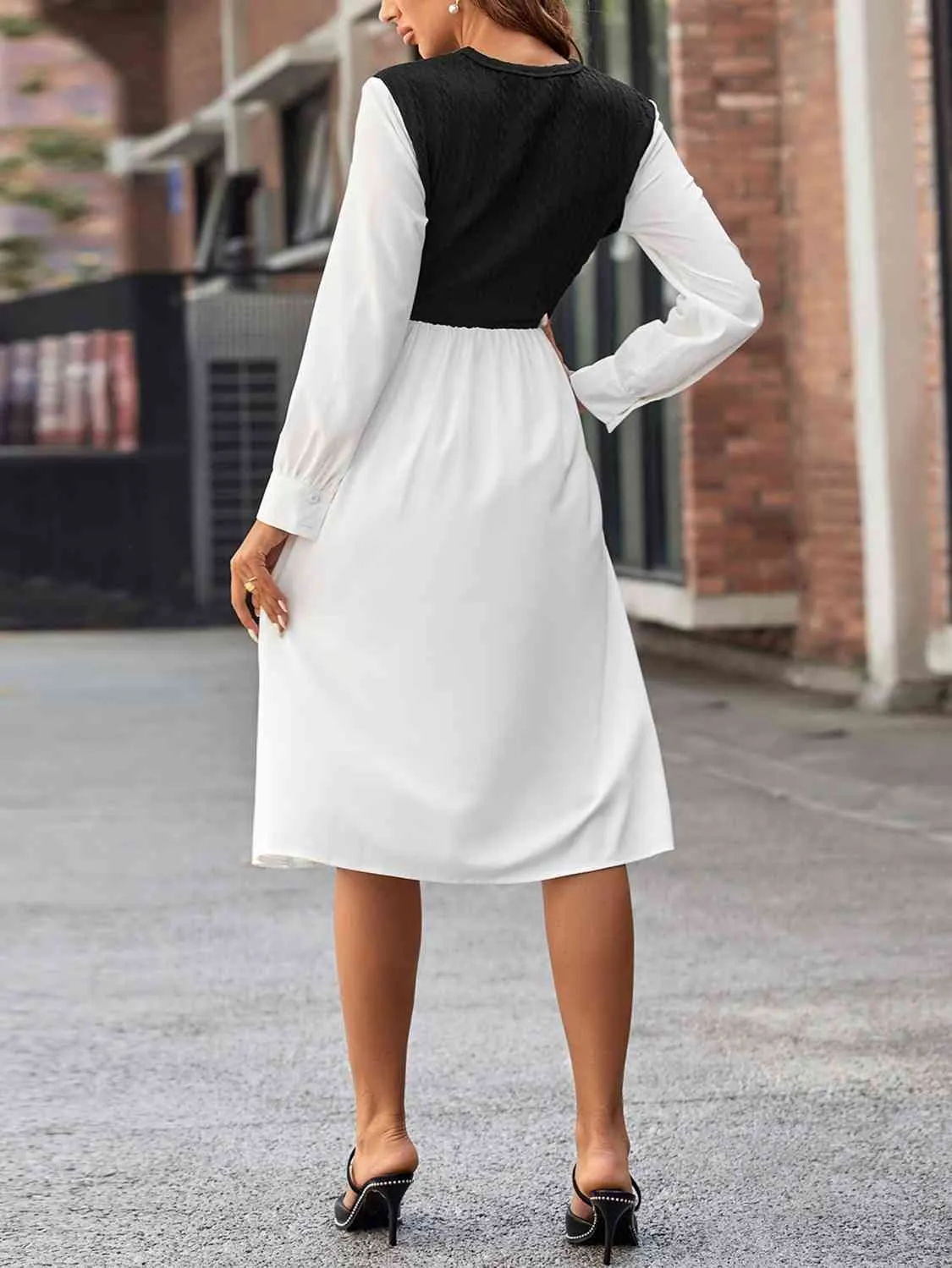 Monochrome Ribbed Knit Dress