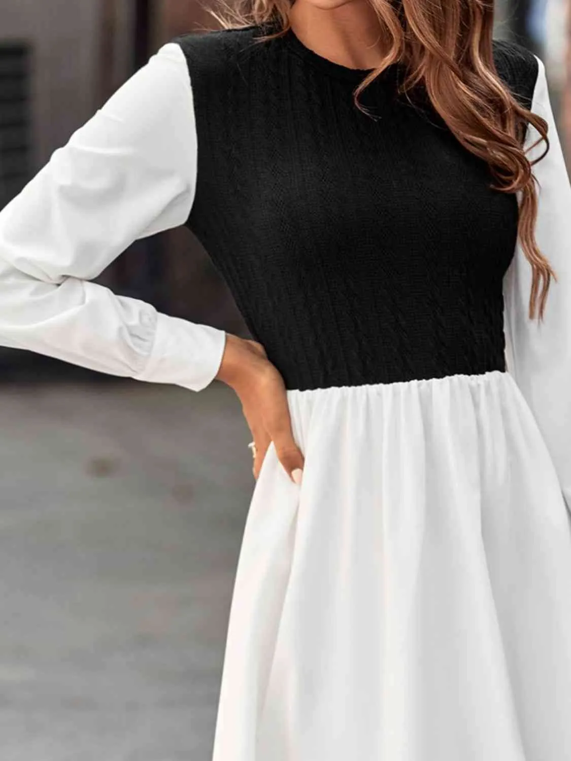 Monochrome Ribbed Knit Dress