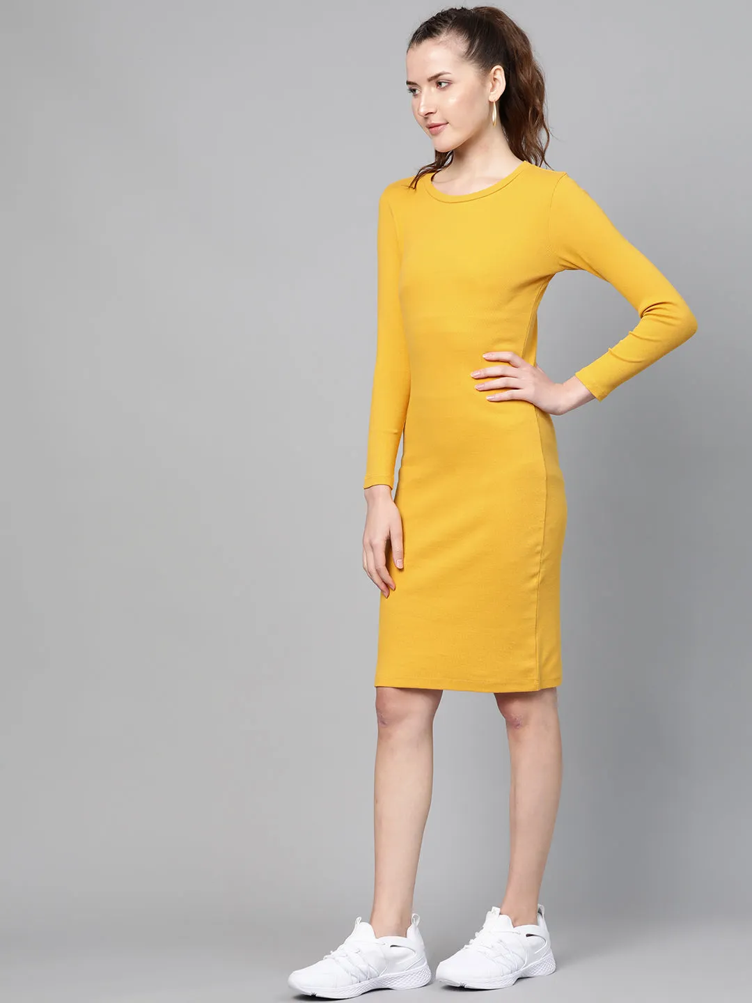 Mustard Rib Bodycon Dress