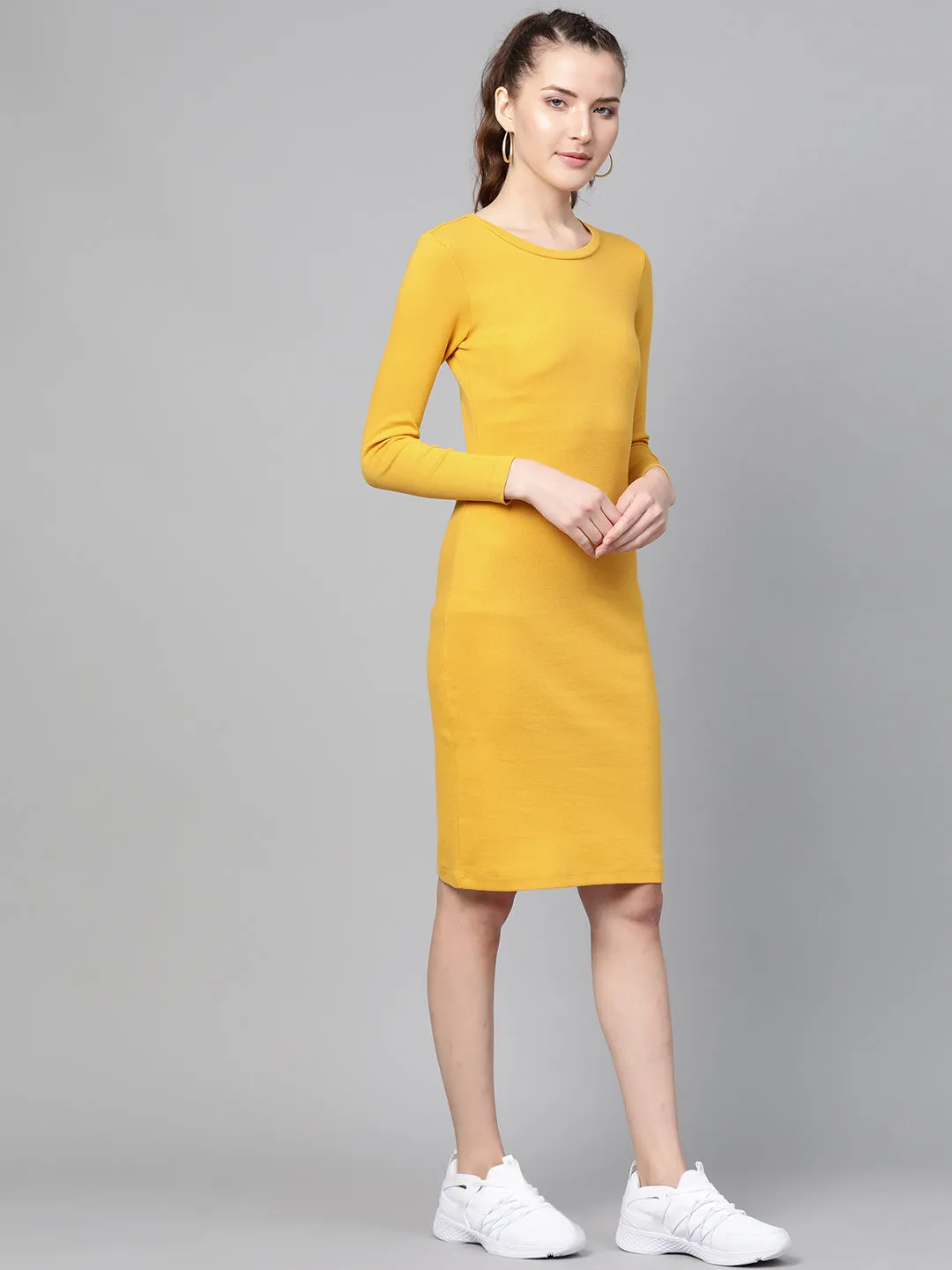 Mustard Rib Bodycon Dress