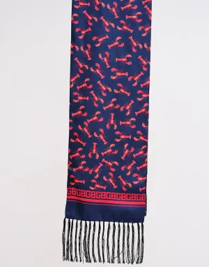 Navy & Red Lobster Silk Scarf